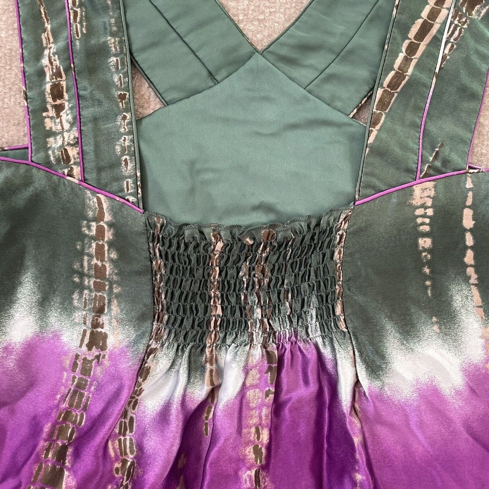 BCBG MaxAzria Silk Top Womens XS Green Purple Sleeveless Tank Shirt Criss Cross - Picture 9 of 9